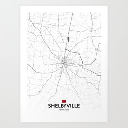 Shelbyville, Tennessee, United States - Light City Map Art Print
