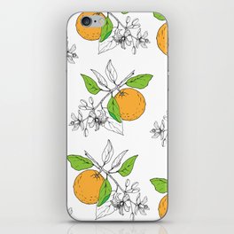 Orange tree branch with leaves, flowers and fruits. Cut orange.Pattern  iPhone Skin