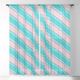 [ Thumbnail: Dark Turquoise and Pink Colored Striped Pattern Sheer Curtain ]