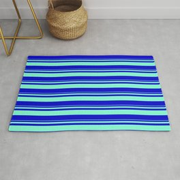[ Thumbnail: Aquamarine and Blue Colored Striped Pattern Rug ]