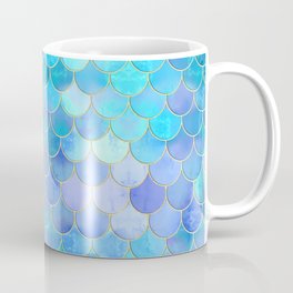 Aqua Pearlescent & Gold Mermaid Scale Pattern Coffee Mug