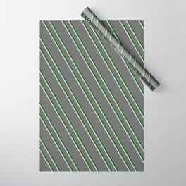[ Thumbnail: Dim Grey, Dark Green, and Light Grey Colored Stripes Pattern Wrapping Paper ]