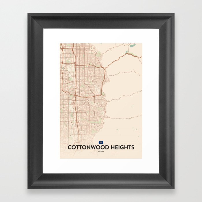 Cottonwood Heights, Utah, United States - Vintage City Map Framed Art Print