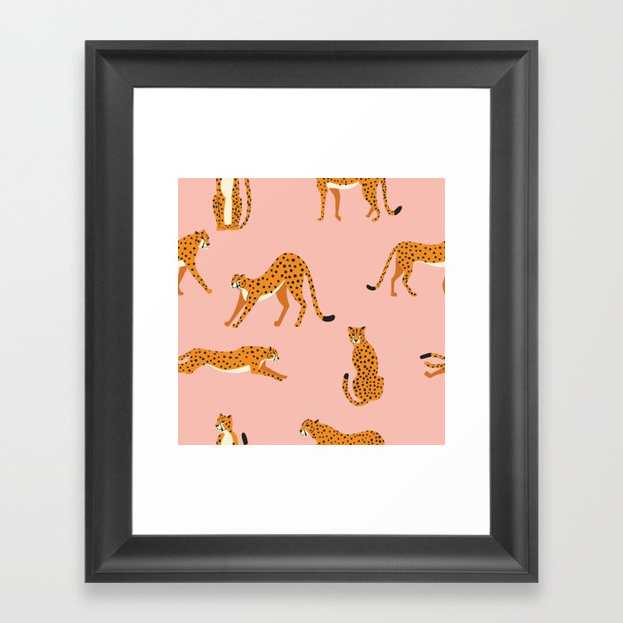Cheetahs pattern on pink Framed Art Print