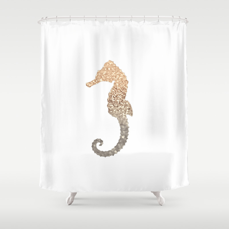 Gold Seahorse Shower Curtain By Monika, Seahorse Shower Curtain Setup