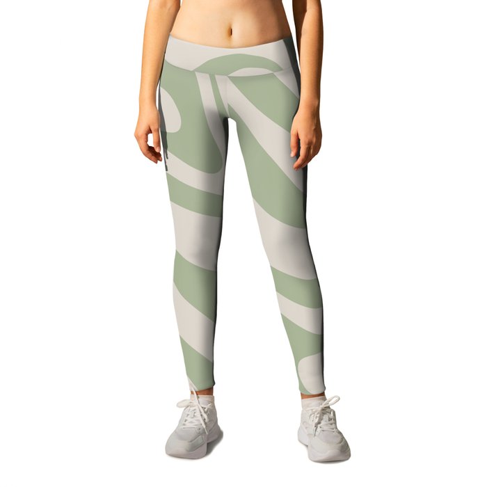 New Groove Retro Swirl Abstract Pattern in Sage and Beige Leggings