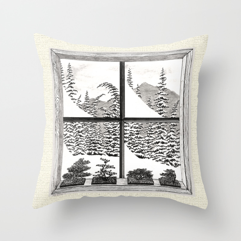 Snowed In Bonsai Vintage Pen And Pencil Drawing Throw Pillow By Alpineseasidelandscapes Society6