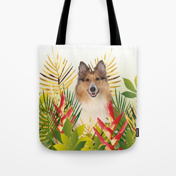Collie Dog sitting in Garden Tote Bag
