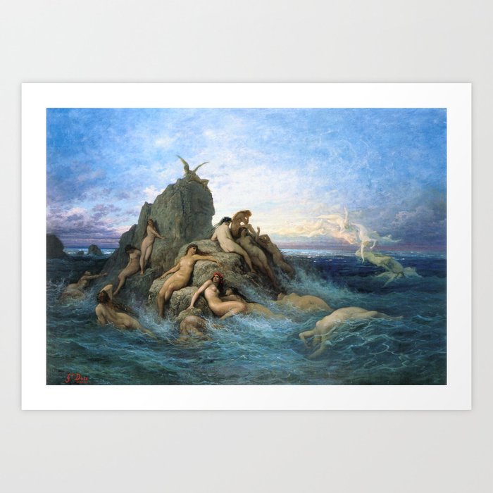 Les Oceanides Les Naiades de la mer,Gustave Dore or Doré Dante Art Print