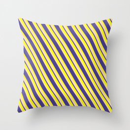 [ Thumbnail: Yellow, Tan, and Dark Slate Blue Colored Striped/Lined Pattern Throw Pillow ]