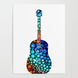 Colorful Mosaic Acoustic Guitar Art Music Poster