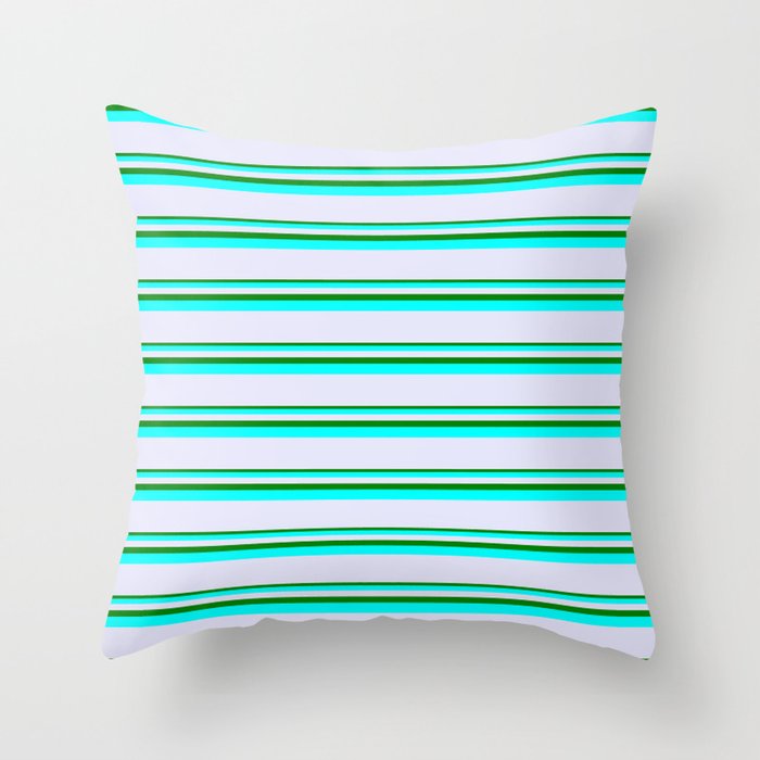 Green, Aqua & Lavender Colored Pattern of Stripes Throw Pillow