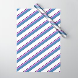 [ Thumbnail: Black, Violet, Blue & White Colored Lines/Stripes Pattern Wrapping Paper ]