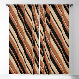 [ Thumbnail: Tan, Sienna & Black Colored Lines/Stripes Pattern Blackout Curtain ]