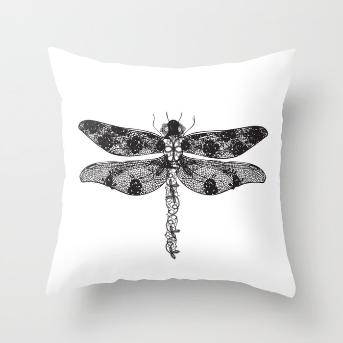 Lace dragonfly Throw Pillow
