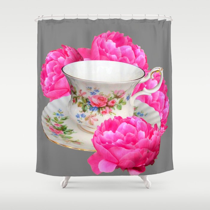 Floral Tea Cup Peony Flowers Yellow Art Shower Curtain By Sharlesart