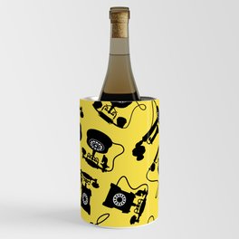 Black Vintage Rotary Dial Telephone Pattern on Yellow Wine Chiller