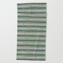 Green and White Stripes Over Grayish Green Beach Towel