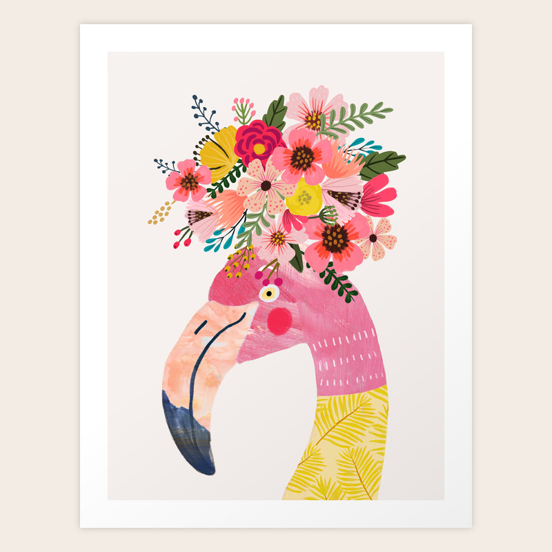 Pink Flamingo With Flowers On Head Art Print By Miacharro Society6