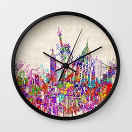 New York skyline colorful collage Wall Clock