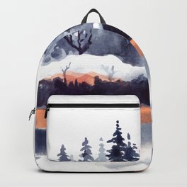 Winter Landscape With Pine Trees And Snow Watercolor Backpack
