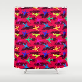 seamless pattern with multicolor airplane silhouettes Shower Curtain