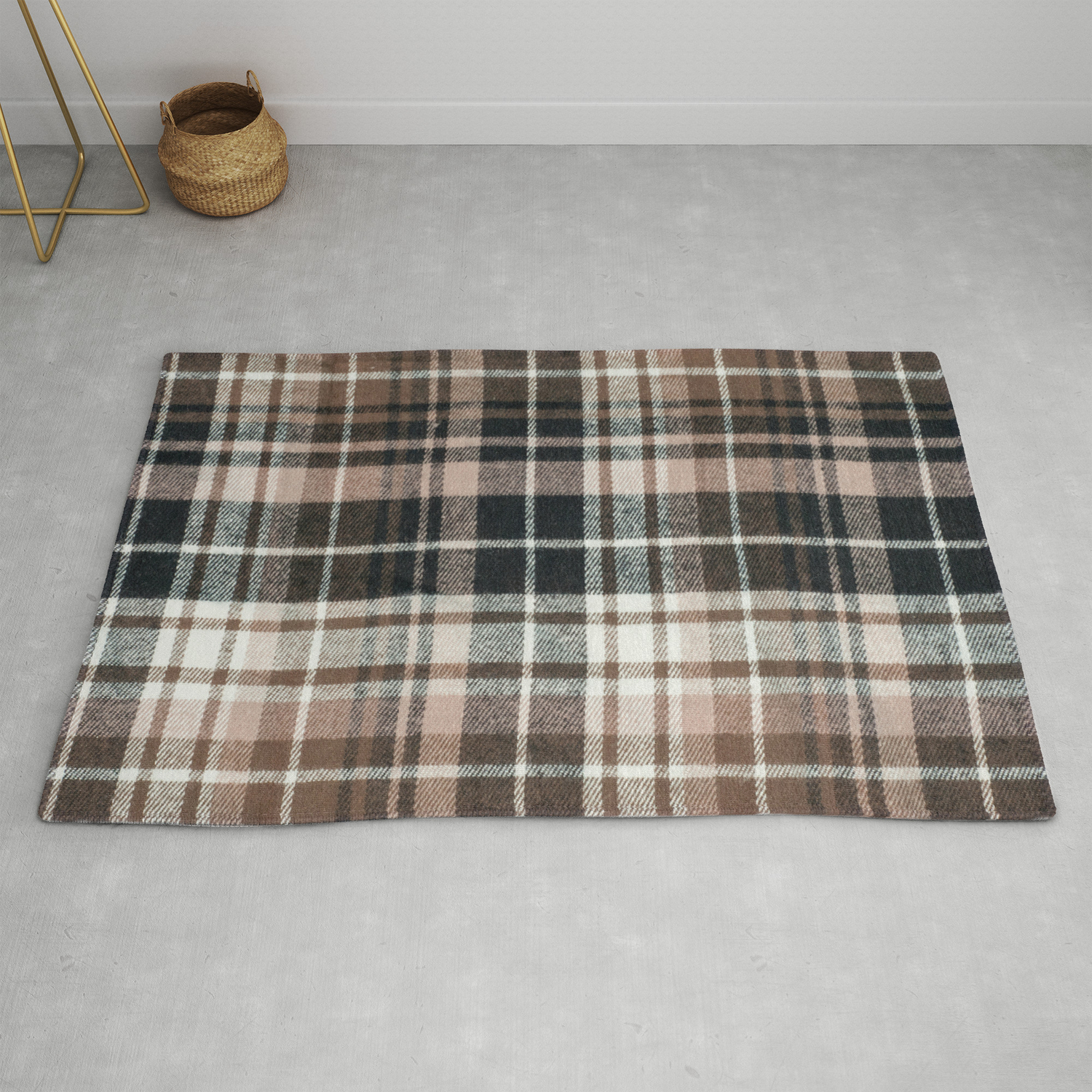 Plaid Fabric Print In Brown Black And White Rug By Forgottencotton Society6
