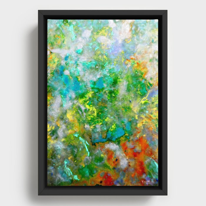Abstract Art in Color Symphony Green Framed Canvas