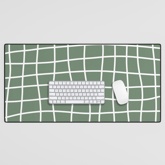 Hand Drawn Grid (white/sage green) Desk Mat