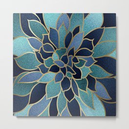 Festive, Floral Prints, Navy Blue, Teal and Gold Metal Print | Graphicdesign, Bedroom, Plants, Gold, Christmas, Curated, Nature, Xmas, Blue, Modern 