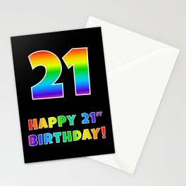 [ Thumbnail: HAPPY 21ST BIRTHDAY - Multicolored Rainbow Spectrum Gradient Stationery Cards ]