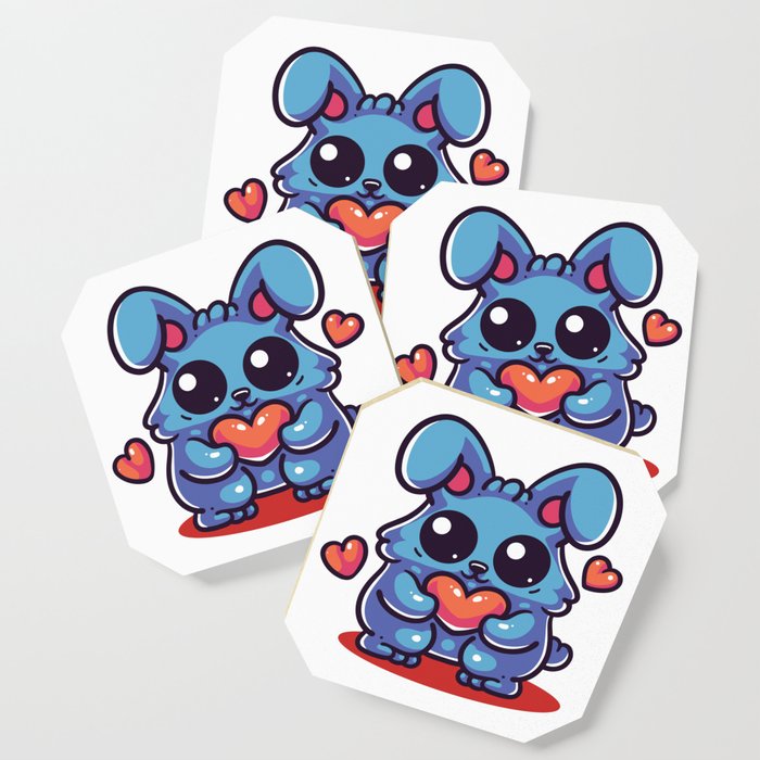 Cute Rabbit Valentine Illustration Coaster