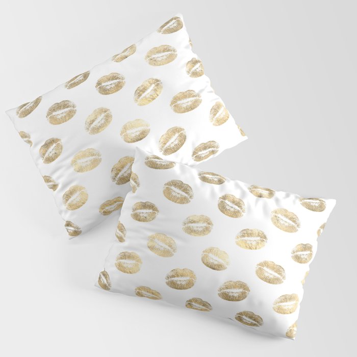 White & Gold Lip Pattern Pillow Sham