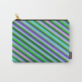 [ Thumbnail: Turquoise, Plum, Lime Green, Green & Purple Colored Lined Pattern Carry-All Pouch ]