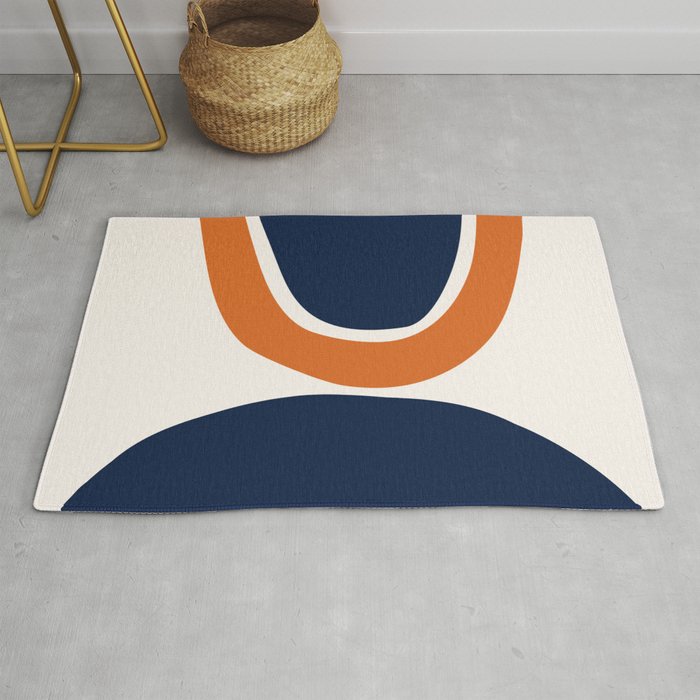 Abstract Shapes 32 in Orange and Navy Blue Rug