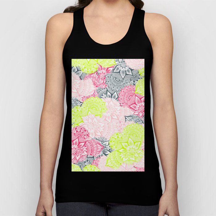 Bright neon yellow henna floral paisley pattern  Tank Top