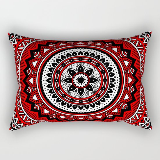 Red and Black Mandala Rectangular Pillow