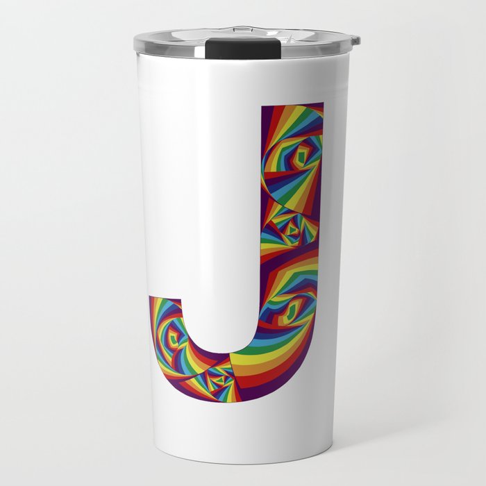  capital letter J with rainbow colors and spiral effect Travel Mug