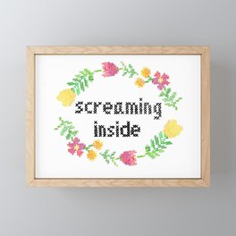 Screaming Inside Cross Stitch Framed Mini Art Print