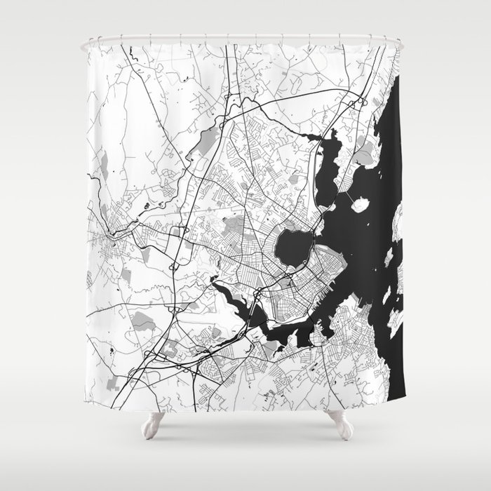 Portland Maine Map Gray Shower Curtain By Hubertroguski Society6