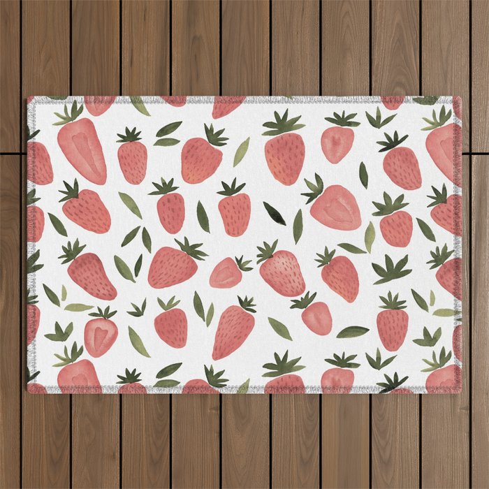 Watercolor strawberries pattern - dusty pink Outdoor Rug