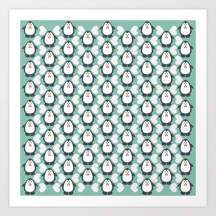 penguin love pattern 7 Art Print