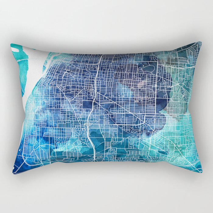 Memphis Tennessee Map Navy Blue Turquoise Watercolor USA States Map Rectangular Pillow