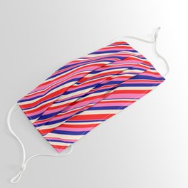 [ Thumbnail: Beige, Red, Hot Pink, and Dark Blue Colored Stripes/Lines Pattern Face Mask ]