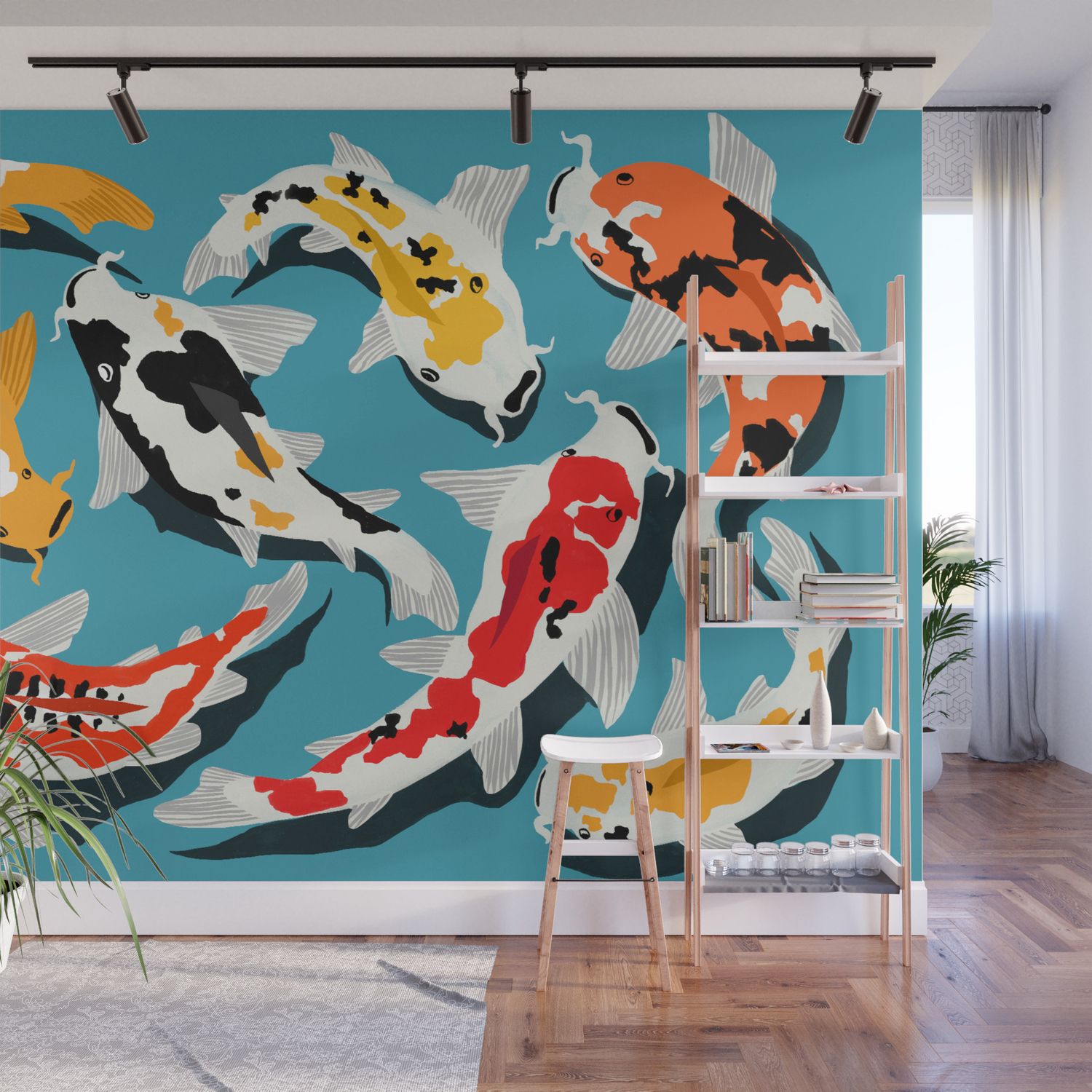 Colorful Koi Carps Swimming Around Wall Mural By Straypencilworkshop Society6 Everyday life does not have to be gray. colorful koi carps swimming around wall mural