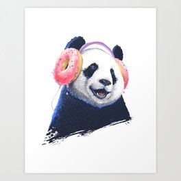Panda in headphones Art Print