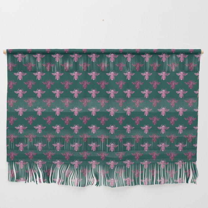 Green Pink Glitter Bees Pattern Wall Hanging