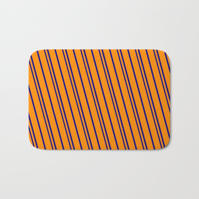 Dark Orange & Dark Blue Colored Pattern of Stripes Bath Mat