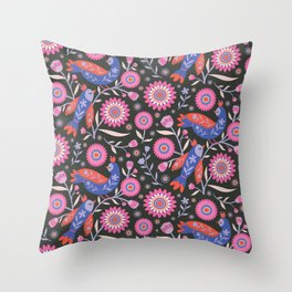 Floral Delights pattern on a dark background Throw Pillow