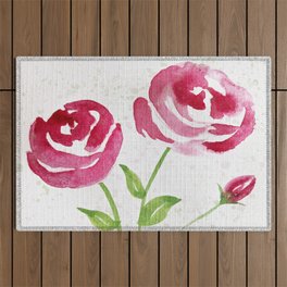 Watercolour Red Roses Outdoor Rug